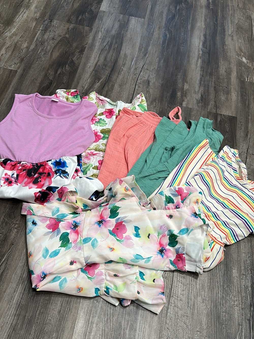 Girls Mixed Summer Dress & Top Bundle in Floral, Coral, Mint, Stripe